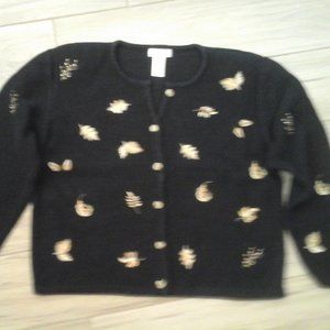 Christopher & Banks Embroidered Black Button Front Sweater   Size M